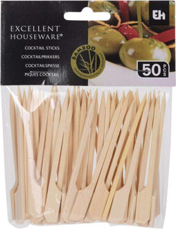 Excellent Houseware Cocktail/tapas prikkers - 50x stuks - 9 cm - bamboe