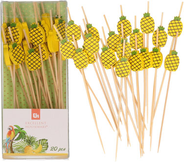 Excellent Houseware Cocktail/tapas prikkers - ananas - 40x stuks - bamboo - 12 cm