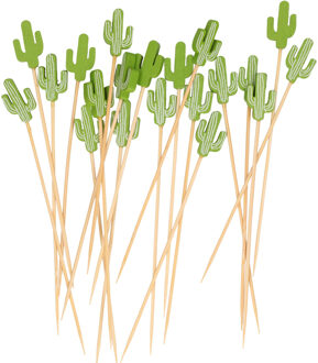Excellent Houseware Cocktail/tapas prikkers - Mexicaanse cactus - 20x stuks - bamboo - 12 cm - Cocktailprikkers