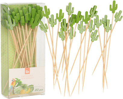 Excellent Houseware Cocktail/tapas prikkers - Mexicaanse cactus - 40x stuks - bamboo - 12 cm