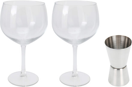 Excellent Houseware Cocktailglazen incl barmaatje - 3-delig - 650 ml - Gin Tonic/Spritz