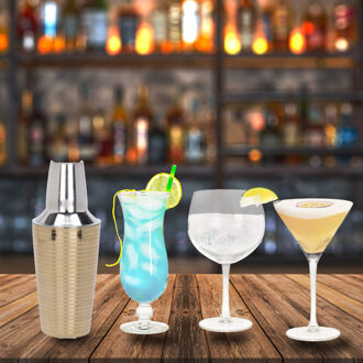 Excellent Houseware Cocktailglazen set - 12x stuks - 3 soorten - incl. cocktailshaker - goud - 500 ml