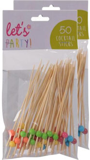Excellent Houseware Cocktailprikkers met balletje - 100x stuks - bamboe