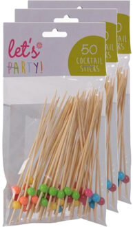 Excellent Houseware Cocktailprikkers met balletje - 150x stuks - bamboe