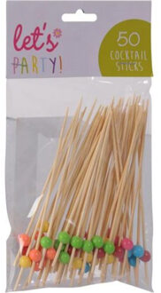 Excellent Houseware Cocktailprikkers met balletje - 50x stuks - bamboe