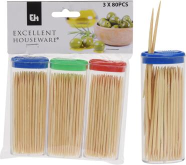 Excellent Houseware Cocktailprikkerset 3x80 stuks bruin