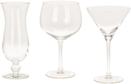 Excellent Houseware Cocktails maken glazen set - 12x stuks - 3 verschillende soorten - Cocktailglazen Transparant