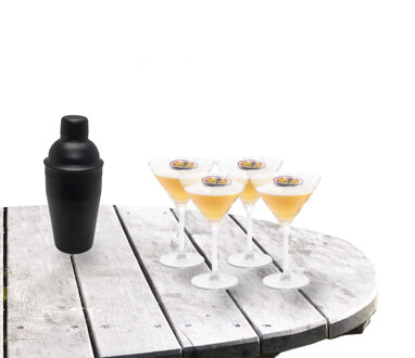 Excellent Houseware Cocktailshaker set met 4x stuks Martini cocktailglazen 260 ml - Cocktailglazen Transparant