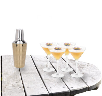Excellent Houseware Cocktailshaker set met 4x stuks Martini cocktailglazen 260 ml