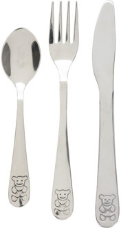 Excellent Houseware Cutlery for Kids bestekset met beer - 3-delig - zilver - RVS - voor kinderen - Besteksets Zilverkleurig