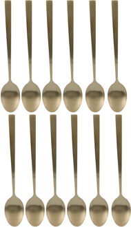 Excellent Houseware Dessertlepels - Lange Koffielepels - 12x - goud - RVS - 18 cm - latte macchiato / sorbet lepels