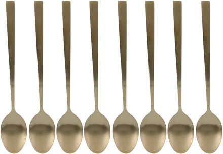 Excellent Houseware Dessertlepels - Lange Koffielepels - 8x - goud - RVS - 18 cm - latte macchiato / sorbet lepels