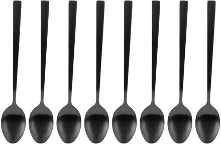 Excellent Houseware Dessertlepels - Lange Koffielepels - 8x - zwart - RVS - 18 cm - latte macchiato / snoirbet lepels