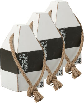 Excellent Houseware Deurstopper - 3x - havenpaal maritiem van hout met scheepstouw 18 cm