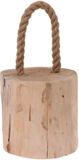 Excellent Houseware Deurstopper teak hout met draagtouw 14 cm - Deurstoppers Beige