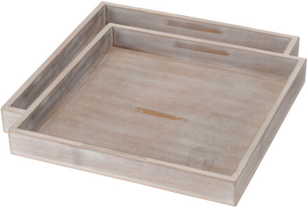 Excellent Houseware Dienblad - 2x stuks - vierkant - grijs - hout - L25 x B25 x H3 cm - decoratief
