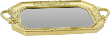 Excellent Houseware Dienblad / kaarsplateau - ovaal goud met spiegelbodem - kunststof - 39 x 35 cm