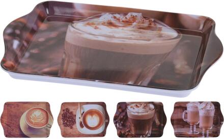 Excellent Houseware Dienblad koffie dessin melamine 21x14cm Multikleur