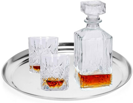 Excellent Houseware Dienblad/serveerblad Silver Circle - rond - rvs metaal - Dia 33 - zilver - met opstaande rand