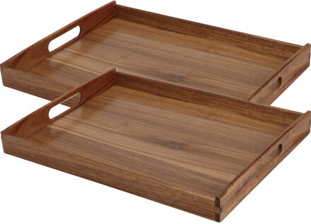 Excellent Houseware dienblad van bamboe hout - 2x - 40 x 30 x 5 cm - bruin - Hoge opstaande rand