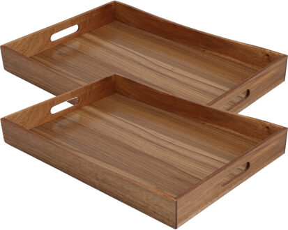 Excellent Houseware dienblad van bamboe hout - 2x - 50 x 35 x 6 cm - bruin - Hoge opstaande rand