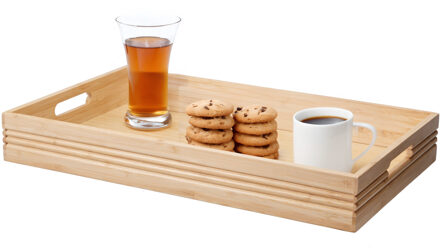 Excellent Houseware dienblad van bamboe hout - 50 x 30 x 6.5 cm - naturel - Hoge opstaande rand