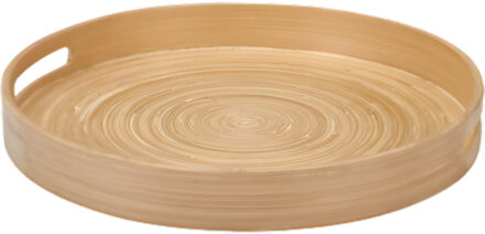 Excellent Houseware Dienblad van bamboe - Rond - D35 x H5 cm - naturel - hoge opstaande rand