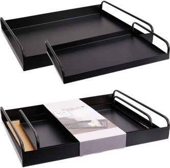 Excellent Houseware Dienbladen set - 2x stuks - metaal - zwart - serveerplank - dienblad - serveerbladen