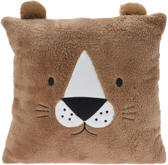 Excellent Houseware Dieren sierkussen - kinderkamer - bruin - 43 cm - polyester - met oren