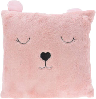 Excellent Houseware Dieren sierkussen - kinderkamer - roze - 43 cm - polyester - met oren