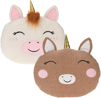 Excellent Houseware Dieren sierkussens kinderkamer - eenhoorn - set - 30 cm - pluche