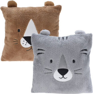 Excellent Houseware Dieren sierkussens - kinderkamer - grijs / bruin - 43 cm - polyester