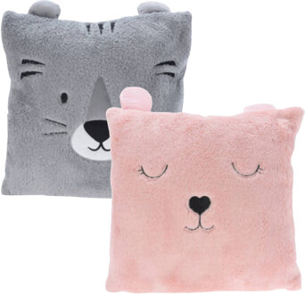 Excellent Houseware Dieren sierkussens - kinderkamer - grijs / roze - 43 cm - polyester
