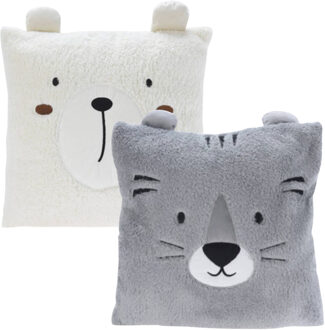 Excellent Houseware Dieren sierkussens - kinderkamer - grijs / wit - 43 cm - 2 stuks