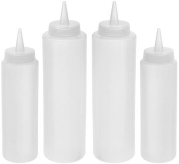 Excellent Houseware Doseerflessen set - 8x stuks - 250 en 400 ml - kunststof - knijpflessen/sausflessen
