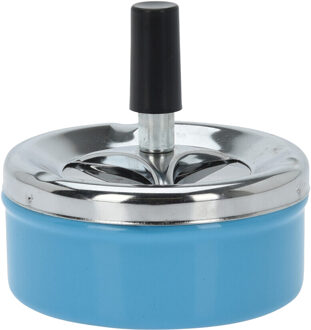 Excellent Houseware Draai asbak - druk asbak - rond metaal - 10 cm - blauw