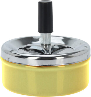 Excellent Houseware Draai asbak - druk asbak - rond metaal - 10 cm - geel