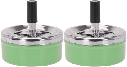 Excellent Houseware Draai asbak - Set van 2x stuks - druk asbak - rond metaal - 10 cm - groen
