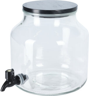 Excellent Houseware Drank dispenser Beverages Tap - 5.2 Liter - transparant glas/metaal - tapkraan/deksel - water/sap