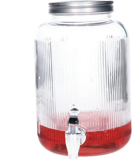 Excellent Houseware Drank dispenser/limonadetap - met tapje - glas - 4 L - zilver - h25 x d16 cm