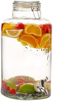 Excellent Houseware Drank dispenser/limonadetap - met tapje - glas - 8 Liter - H37 x D18 cm Transparant