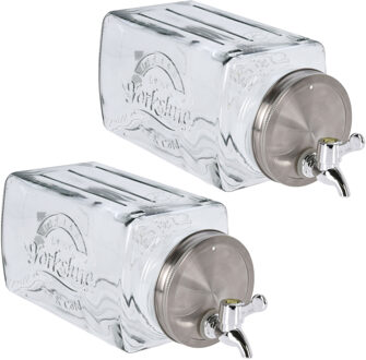 Excellent Houseware Drankdispenser/limonade/sap dispenser - 2x - glas - 3 liter - 14 x 32 cm