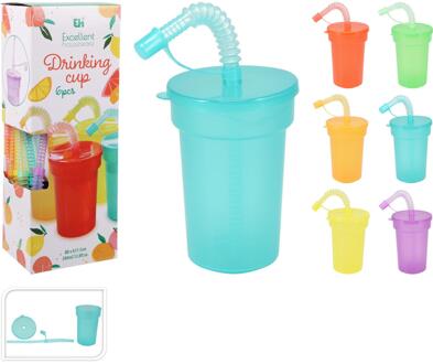 Excellent Houseware Drinkbeker kunststof set a 6 stuks 380ml verschillende