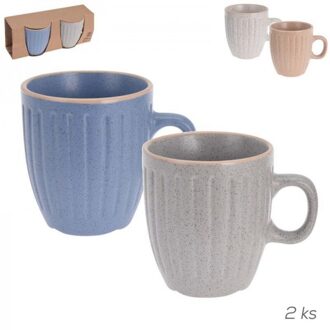 Excellent Houseware Drinkbeker/mok set - 2x stuks - blauw/grijs - keramiek - 150 ml - Bekers