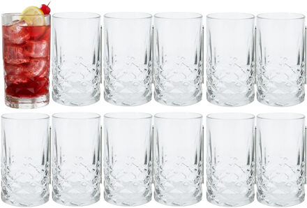 Excellent Houseware Drinkglazen - 12x stuks - glas - 360ml - tumbler model - met motief - cocktailglazen - longdrink