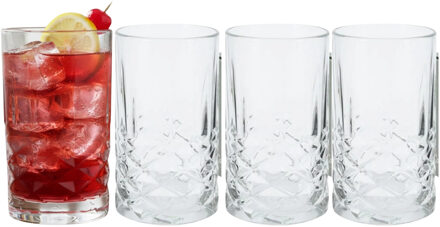 Excellent Houseware Drinkglazen - 4x stuks - glas - 360ml - met motief