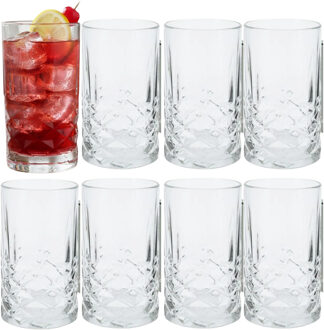 Excellent Houseware Drinkglazen - 8x stuks - glas - 360ml - tumbler model - met motief - cocktailglazen - waterglazen