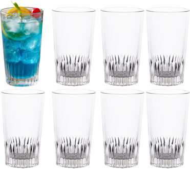 Excellent Houseware Drinkglazen - 8x stuks - glas - 410ml - met streep - longdrink - cocktailglazen