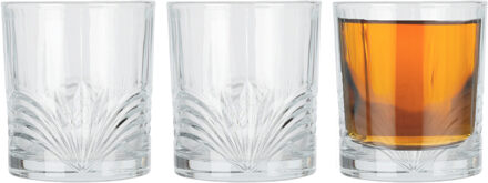 Excellent Houseware Drinkglazen Palm Springs - 3x - helder transparant - glas - 230 ml - met glas decoraties