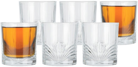 Excellent Houseware Drinkglazen Palm Springs - 6x - helder transparant - glas - 230 ml - met glas decoraties
